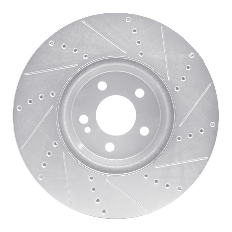 Mercedes-Benz C300 Brake Rotor (1) - Front Left - R1 Concepts - Drilled & Slotted - Silver - `15-`23